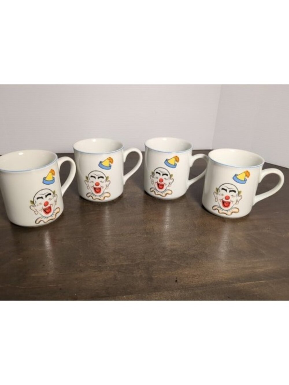 Set of 5 Vtg Leart Made In Brazil Clown Coffee Mugs
